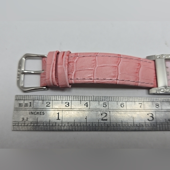 Fossil Watch Women Silver Tone Pink MOP Dial Pave Bezel Leather New Battery - Picture 8 of 11